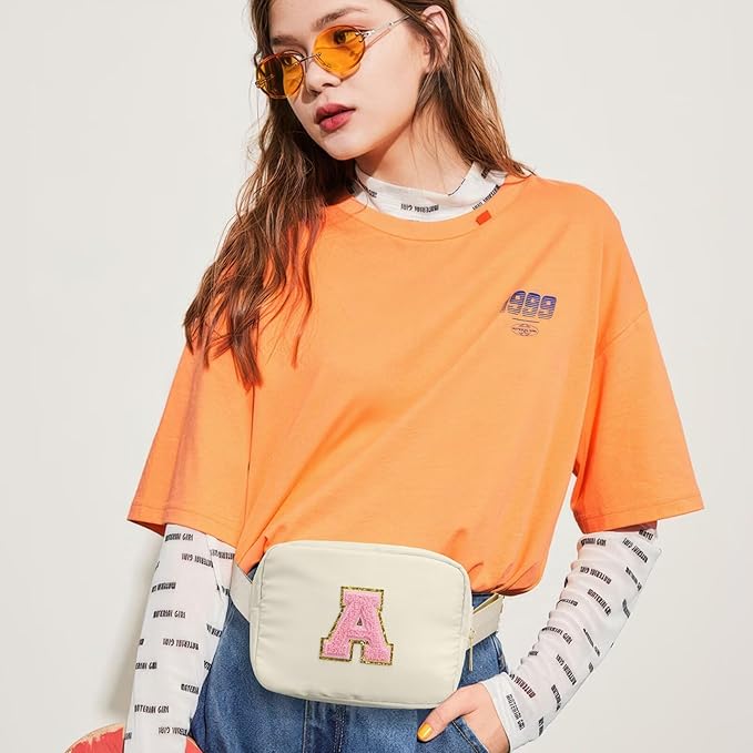 YOOLIFE 30th 40th 50th 60th 70th Birthday Gifts for Women Mom Daughter Friend, Personalized Gifts for Women, Initial Fanny Pack Belt Bag Crossbody Bags, Beige N