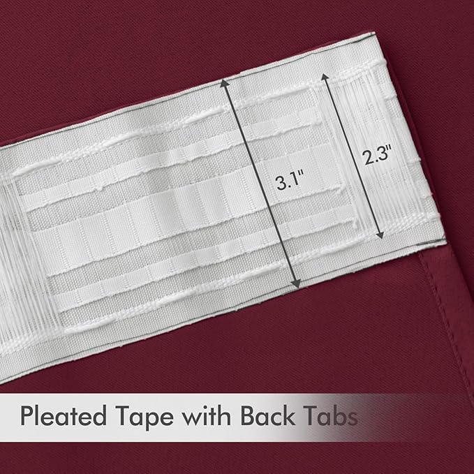 MIULEE Wine Red Back Tab Blackout Curtains 102 Inch Long 2 Panels Set for Bedroom, Rod Pocket/Pinch Pleated Thermal Insulated Living Room Darkening Light Blocking Floor to Ceiling Drapes