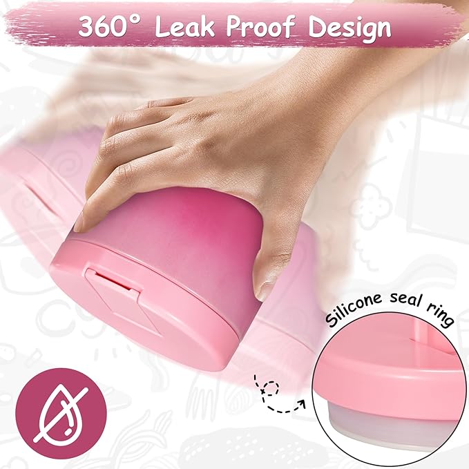 12oz Insulated Vacuum Food Jar with Buckle Lid Wide Mouth Soup Thermo for Hot Food Kids Leakproof Stainless Steel Lunch Container (Gradient Pink, 12OZ)