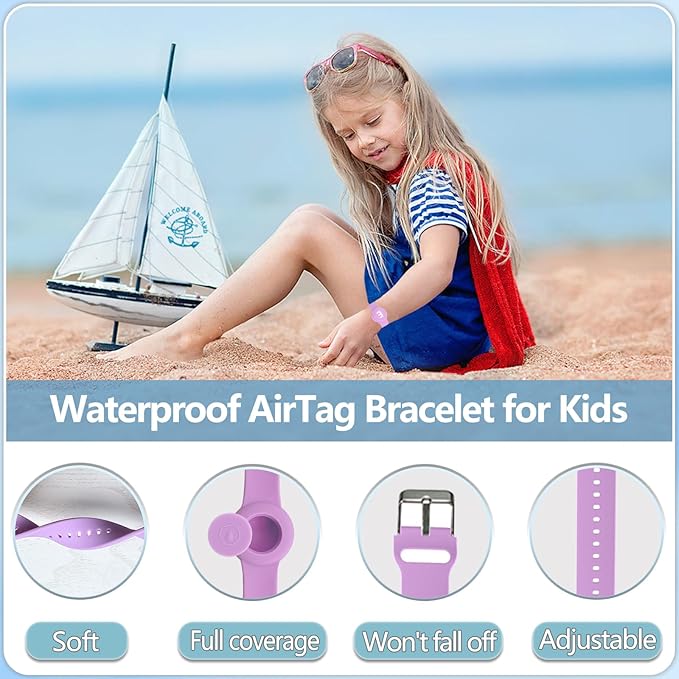 Waterproof Bracelet for AirTag Kids, Personalized Initial Letter Hidden Holder Compatible with Air Tag, Silicone Case for Airtag Adjustable Anti-Lost GPS Tracker for Toddler Child Elder, E