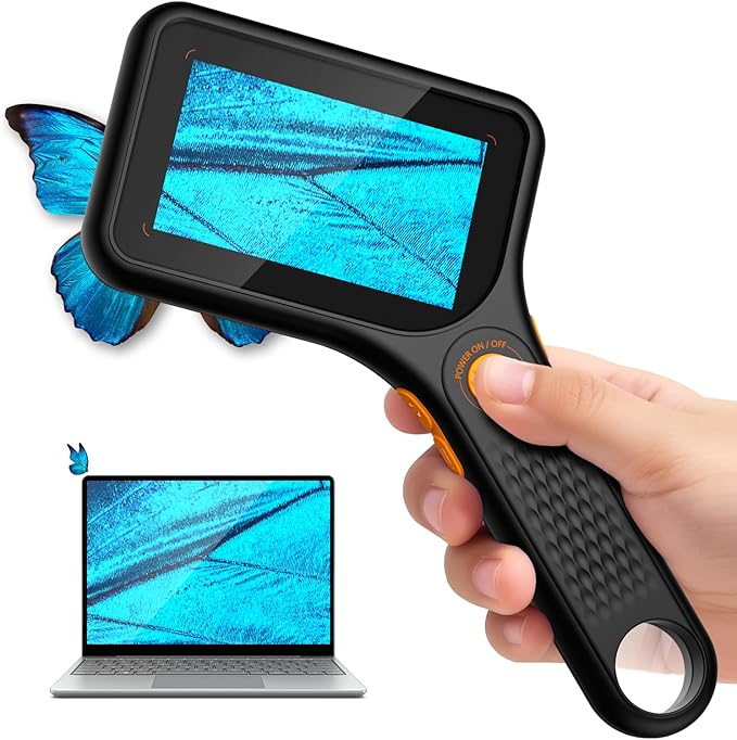 Microscope for Kids Adults - 3 Inch IPS Screen, Ahalfcit Digital Microscope, 500X Handheld Coin Magnifier, 3 Level LED Light, Compatible with Windows, Mac OS (D-Black)