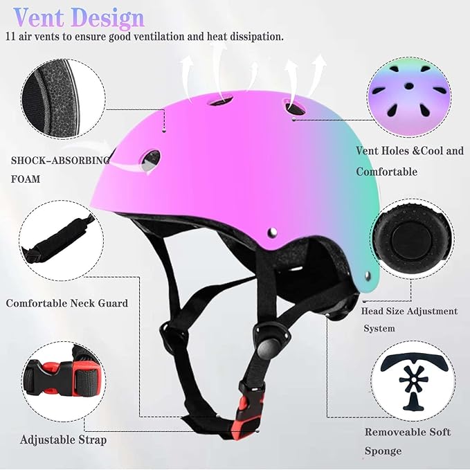 Kids Bike Helmet Set Adjustable for Children, Boys, Girls and Teenagers Aged 3-8 Years Includes Elbow, Knee, Wrist Guards Children's Helmet Protection Set for Bikes SkateboardsRollerskates