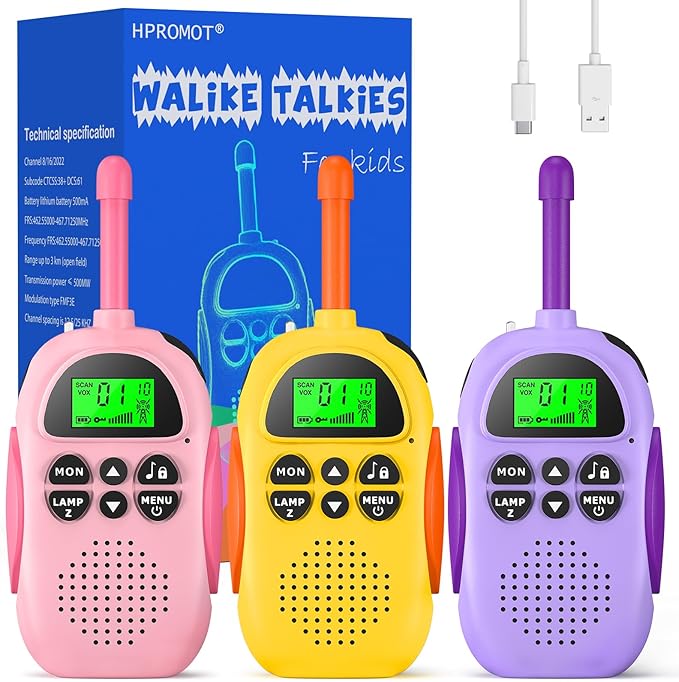 Walkie Talkies for Kids Rechargeable 3 Pack Walkie Talkies, Long Range 22 Channels 2 Way Radio Kids Birthday Toy Gift for 3-12 Year Old Boys Girls Outdoor Adventures Camping Hiking