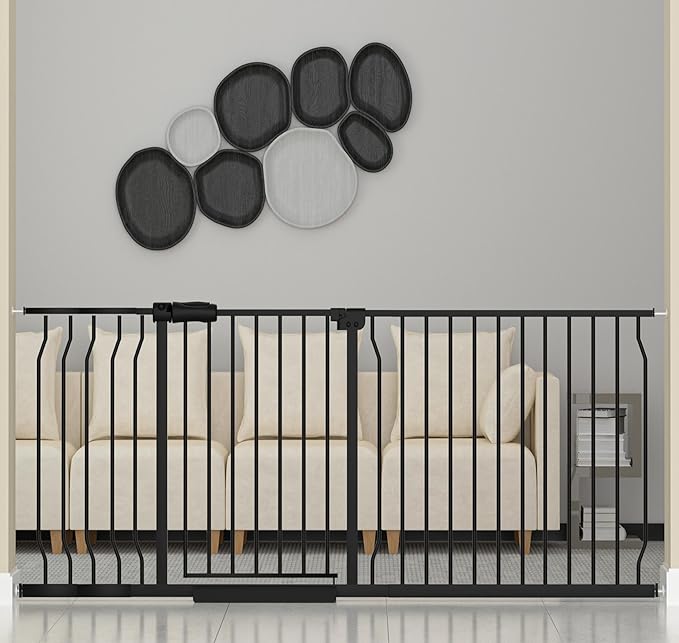 Extra Wide Baby Gate Extra Wide Extra Tall Dog Gates for Stairs Doorways Black Metal Tension Indoor Safety Gates with Pressure Mount 67-71.5 Inch