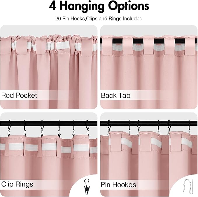 ANRODUO Light Pink Blackout Curtains for Girls Bedroom Living Room, Back Tab Rod Pocket Pinch Pleated Thermal Insulated Room Darkening Curtains 54 Inches Long 2 Panels, 42 x 54 Inch