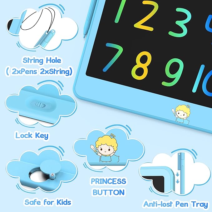 Hockvill LCD Writing Tablet for Kids 12 Inch, Toys for Boys Girls Drawing Pad for 3 4 5 6 7 Year Old Kids Toys, Toddler Erasable Doodle Board Travel Essentials, Children’s Day Gift for Kids - Blue