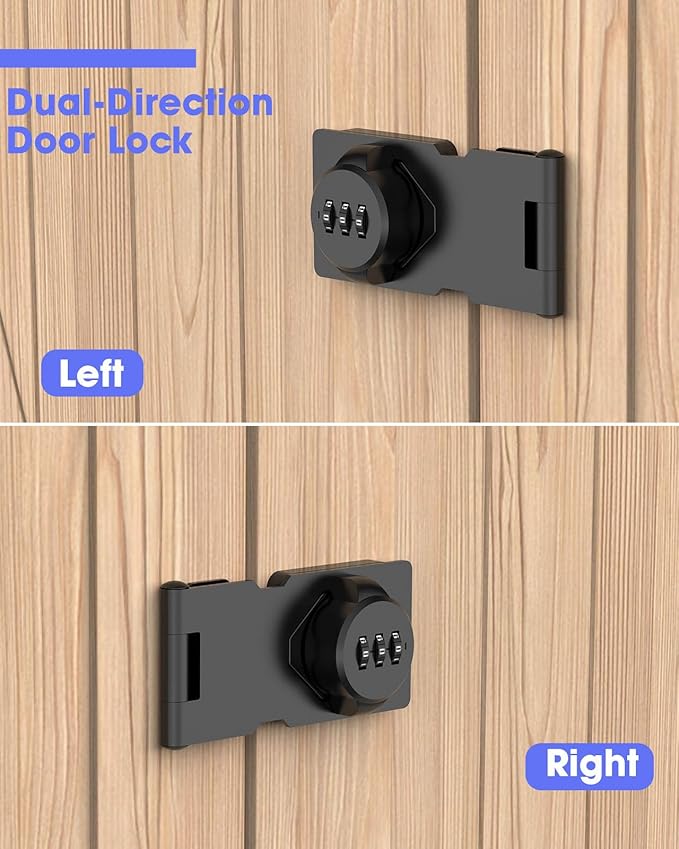 3.5Inch Mechanical Password Rotary Hasp Latch Locks, 3-Digit Cabinet Combination Lock for Small Doors, Cabinets, Barn Door, Closet, Kitchen Drawers, Cupboard (Black -1pc)
