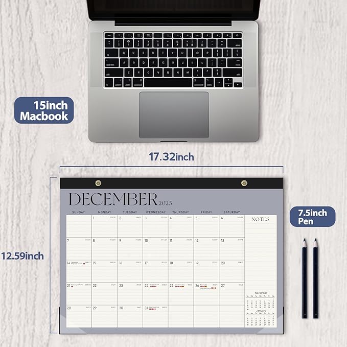 Desk Calendar 2025-2026, Monthly Desktop Large Calendar Runs Until December 2026-17" x 12" Desk Wall Planner for Family Office Teacher School, Blue