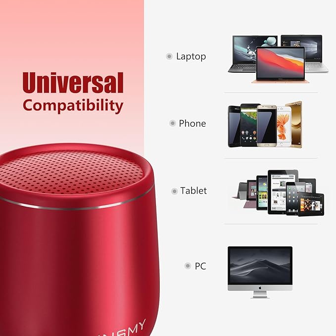 INSMY Small Bluetooth Speaker, Waterproof Mini Portable Wireless Speaker, Punchy Bass Rich Audio Stereo Pairing, Handheld Pocket Size, Built in Mic for Hiking Biking Gift Laptop Tablet (Red)