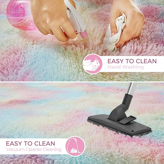 Ultra Soft Rug for Living Room, 9X12 Fluffy Shag Area Rug for Bedroom, Modern Shaggy Carpets Fuzzy Rug for Teens Dorm Nursery Home Decor Aesthetic, Upgrade Anti-Skid Durable, Rainbow