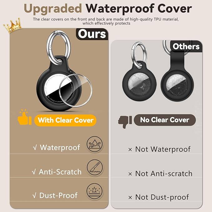 Upgrade Waterproof 4 Pack Airtags Holder with Apple Airtags Keychain, Hard PC Air Tag Case, Anti-Scratch & Shock Air tag Holder, Men's Women's Keyrings & Keychains - Black