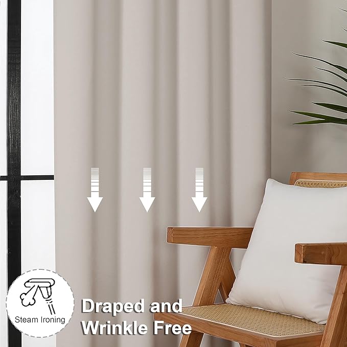 Simplebrand Ava Natural Blackout Curtains for Bedroom 84 Inch Length 2 Panels Set, Solid Thermal Insulated Privacy Living Room Window Treatment Curtains Blackout Drapes, W50 x L84 Inch, Natural