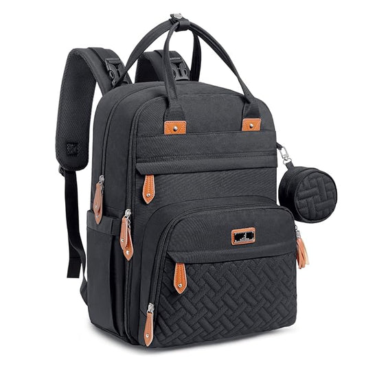 BabbleRoo Diaper Bag Backpack - Baby Essentials Travel Tote - Multi Function Waterproof Diaper Bag, Travel Essentials Baby Bag with Changing Pad, Stroller Straps & Pacifier Case - Unisex, Black
