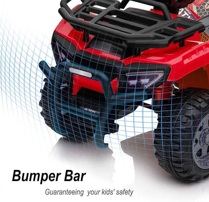 Kids ATV 4 Wheeler, 6V Ride-On Toy for Toddlers Boys & Girls with Music, Forward & Reverse - Red
