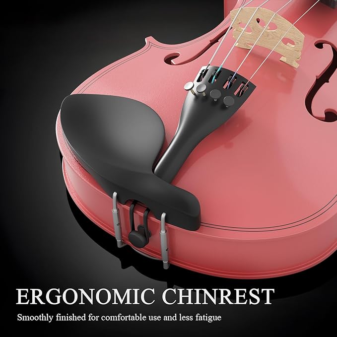 3/4 Violin Kit, Beginner Violin for Kids, Students, Complete Kids Violins Set with Case, Bow, Rosin, Ideal for Kids Violinss Beginner Ages 9-12, Rose Pink