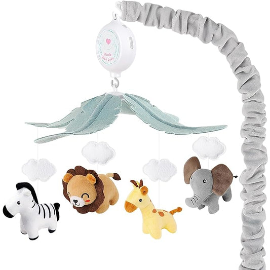 Animals Crib Mobile for Boys & Girls - Safari Baby Mobile for Crib with Upgraded 3-Mode Music Box, Nursery Mobiles, Fits Standard Cribs
