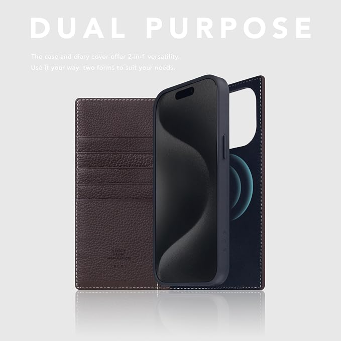 D8 Full Grain Leather Wallet Case for iPhone 15 Pro Max - [2-in-1] Handcrafted Detachable Diary Style with Magnetic MagSafe Back Cover, Gift Box Included (Brown Cream)