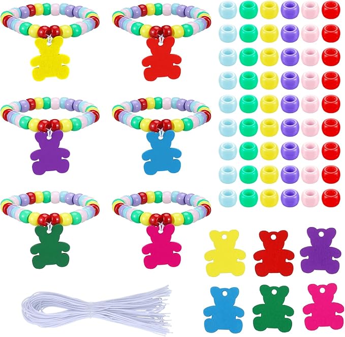 Huquary 24 Sets Bear Beaded Bracelet Crafts Kit DIY Bead Craft Gifts Making DIY Bracelet Supplies for Jewelry Making Wedding Birthday Party Favors