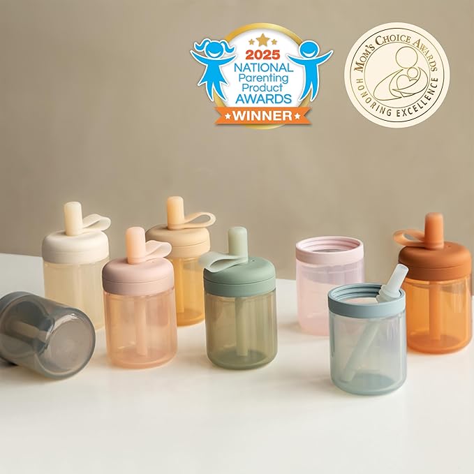 Moonkie Baby Straw cup | Silicone Toddler Sippy Cup Training Cup with Straw Lid | BPA-Free Drop-Proof Baby Cup | Led Weaning | 6 Months+, 5 oz, 2pack