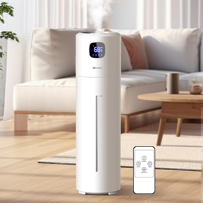 Large Humidifiers for Bedroom, 9L/2.5Gal Ultrasonic Cool Mist, Easy Clean with 350ML/H Large Mist Speed, Quiet Tower, Suitable for Kids Room Plant Yoga (White)