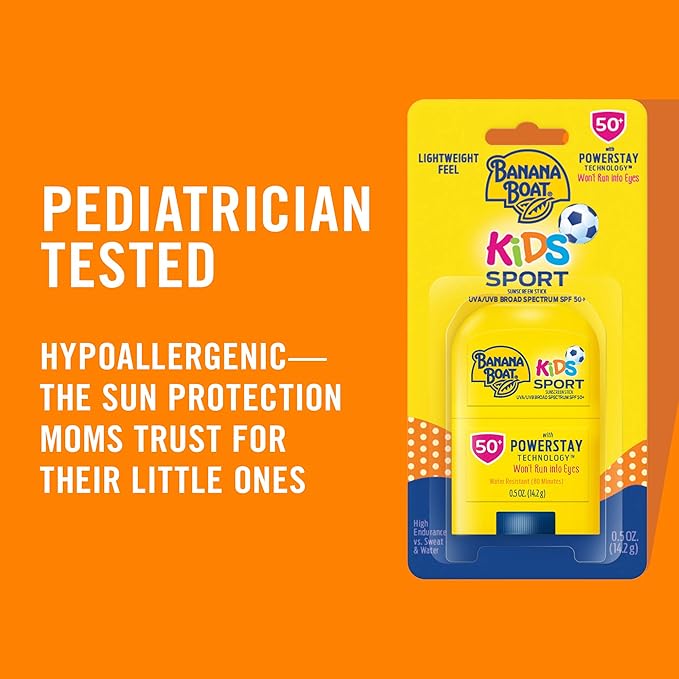 Banana Boat Kids Sport Sunscreen Stick SPF 50 Travel Size 0.5oz & Sport Ultra Sunscreen Lotion SPF 50 Family Size 12oz