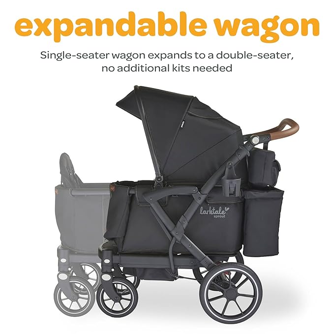 Larktale Adjustable Stroller, 2 Seater Kids Wagon, 120 Pound Capacity, Sprout V2, Black