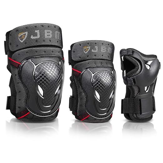 JBM Adult Youth Bike Knee Pads and Elbow Pads with Wrist Guards Protective Gear Set for Biking, Riding, Cycling and Multi Sports Scooter, Skateboard