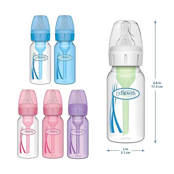 Dr. Brown's Anti-Colic Breast to Bottle Feeding Set with Slow Flow Nipples, Travel Caps, and Silicone Pacifier - Gray