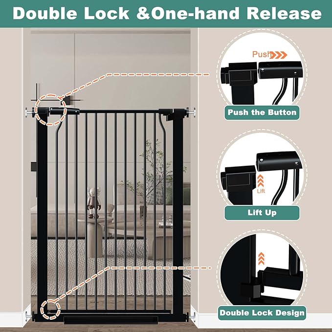 40.5" Extra Tall Baby Gate for Doorway, 72.3"-74.1" Extra Wide Long Pet Gate, No Drill Pet Safety Barrier Metal, Pressure Mounted Safety Child Gate for Stairs Walk Thru Kids or Pet Black