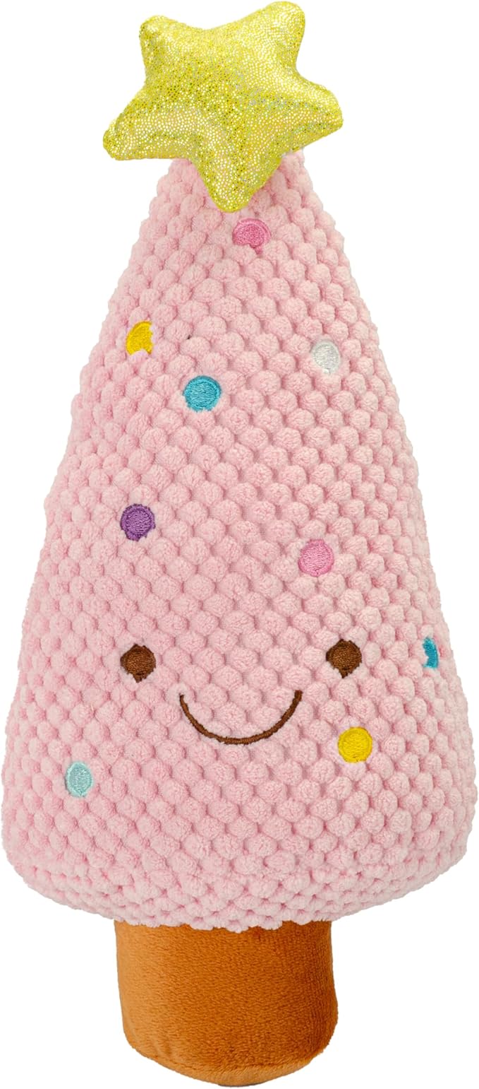 Giftable World Holiday Plush Pet Toy Fun for Christmas Designs with Squeaker Dog Chew Toy (10" Pink Terry Tree w/Squeaker & Crinkle)