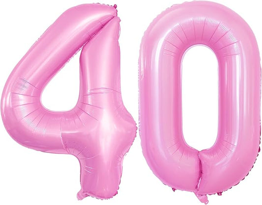 GOER Number 40 Balloons for 40th Birthday Party Decorations,42 Inch Jumbo Foil Helium Balloons for 40th Anniversary (Light Pink)