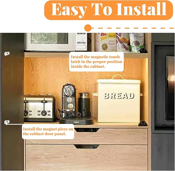 2 Pack Cabinet Magnetic Touch Latch, Push to Open Catches Magnet Push Release Latches Hardware for Kitchen Cabinet Drawer Cupboard Closet Door (Black)