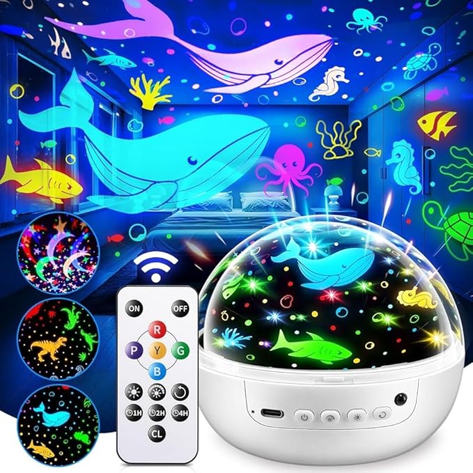 PIKOY Baby Sensory Toys 3-6 Months,93 Lighting Mode Baby Sensory Toys 6-12 Months,360° Rotate Kids Sensory Toys for Autism,Dimmable+Timer+Remote 1 Year Old Boy Gifts 1 Year Old Girl Gifts