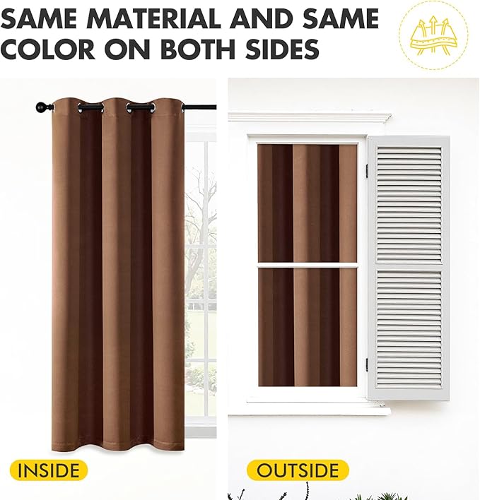 MIULEE Blackout Curtains for Bedroom Living Room 63 Inches Long 2 Panels, Thermal Insulated Room Darkening Drapes Solid Grommet Noise Reduction Light Blocking Window Treatments 40x63 Inch Mocha Brown