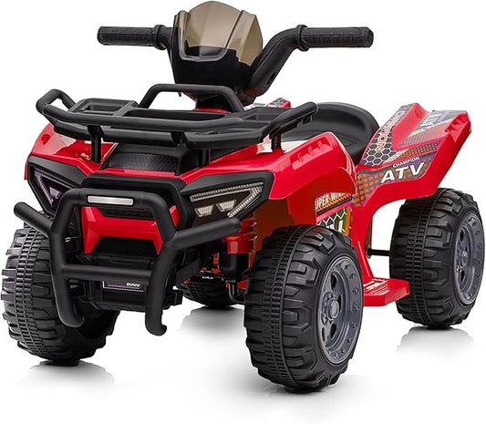 Kids ATV 4 Wheeler, 6V Ride-On Toy for Toddlers Boys & Girls with Music, Forward & Reverse - Red