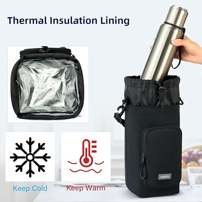 Insulated Water Bottle Carrier Bag with Strap Phone Pocket for 25/32/40/64 oz Tumbler Cup, Water Bottle Holder