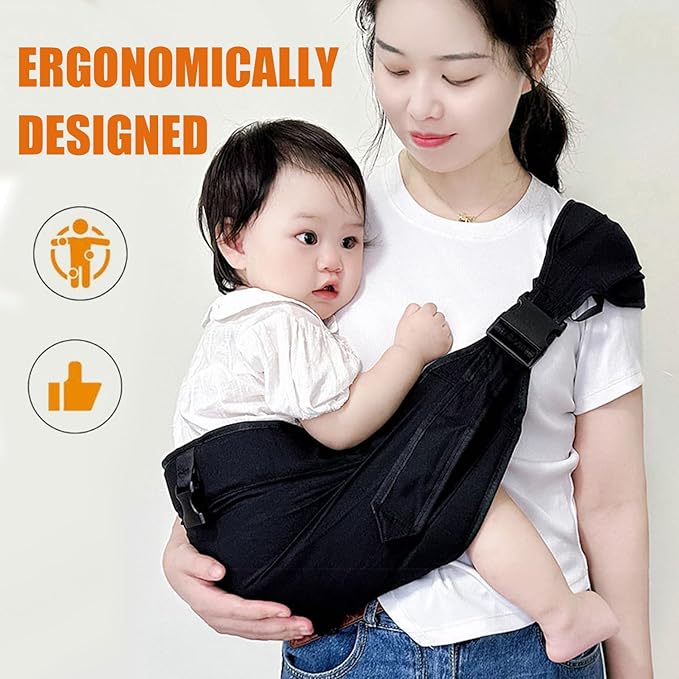 Baby Sling Carrier Toddler Carrier One Shoulder Adjustable Shoulder Strap Labor-Saving Baby Sling 10-45lbs(Grey,Cloth)