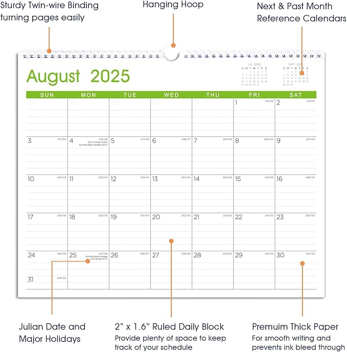 Calendar 2025-2026: Large Monthly Wall Calendar for Planning & Organizing, 17 Months Hanging Calendar from August 2025 to December 2026, Size 14.5” x 11.5”