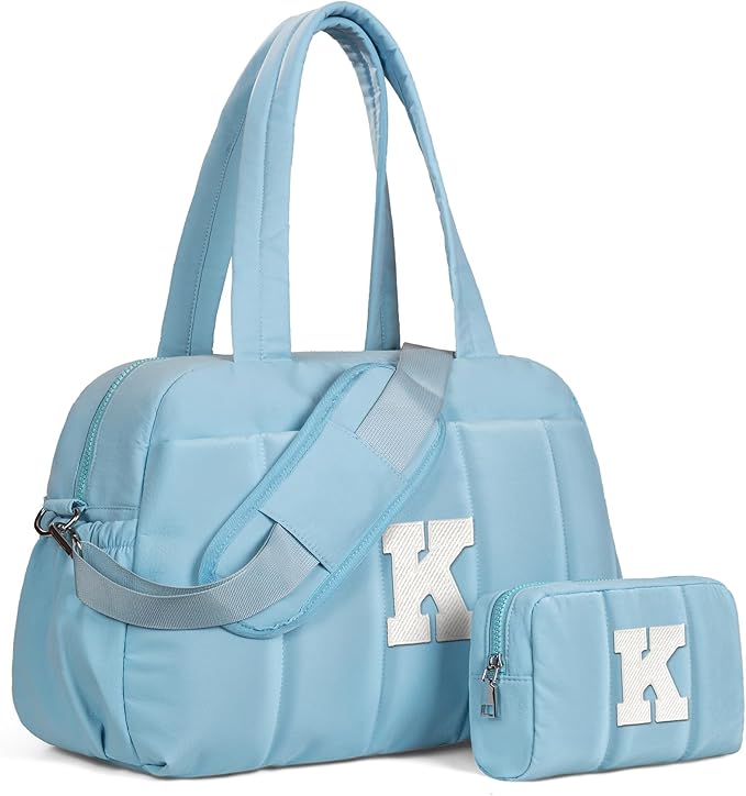 Duffle Bag, Weekender Bags for Girl，Travel Essentials for Women-Initial Overnight Bag with Wet Pocket，Monogrammed Gift-Lightweight Dance Bags Personalized Gymnastics bag with Makeup Pouch