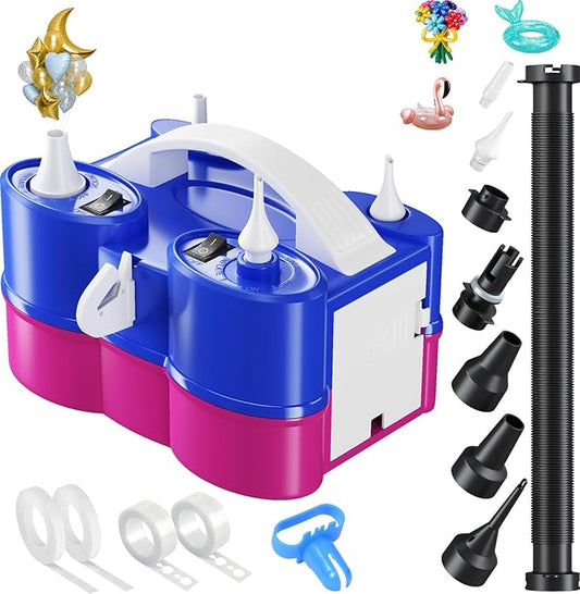 3-in-1 Electric Balloon Pump, Portable Air Pump for Latex 260q Foil Balloons, Dual Nozzle Balloon Blower Machine for Party Decoration, 110V AC Inflator Deflator for Inflatables Pool Floats Mattress