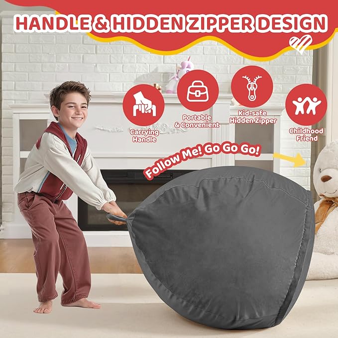 2FT Bean Bag Chair, Comfy Bean Bag Chairs with Memory Foam Filled, Fluffy Beanbag Sofa with Dutch Velvet Cover, Teardrop BeanBag Chairs for Living Room, Playroom - Grey