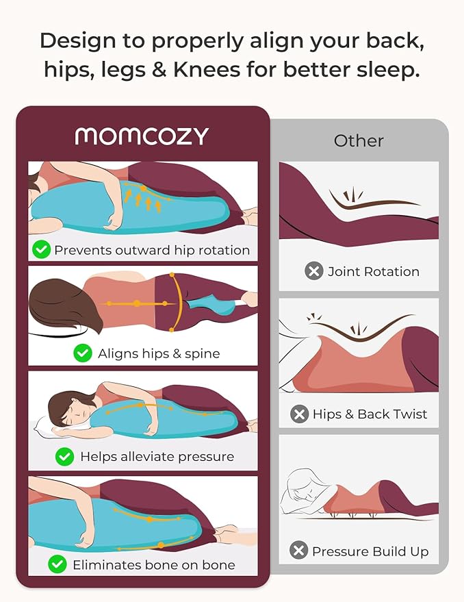 Momcozy Pregnancy Pillows for Side Sleeping, J Shaped Maternity Body Pillow for Pregnancy, Soft Pregnancy Pillow with Jersey Cover for Head Neck Belly Support, Grey