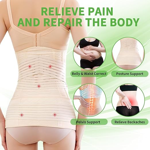 2 in 1 Postpartum Belly Band Wrap Beige, C-Section Support Belt XX-Large, Post Partum Support Recovery Waist/Pelvis Belt, Hysterectomy Belly Band Binder Girdle Stomach
