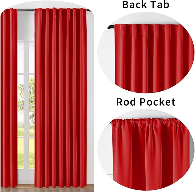 Joydeco Blackout Curtains 96 Inches Long for Bedroom, Thermal Insulated Black Out Curtains 2 Panels Set, Room Darkening Drapes for Living Room Window (W52 x L96 Inch, Red)