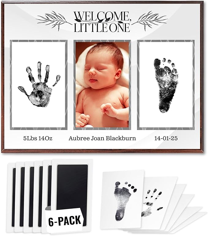 Inkless Hand and Footprint Kit, Baby Keepsake Plaque & Baby Shower Gifts - Ideal as Mom To Be Gift, Nursery Picture Frames, Clean Touch Hand and Footprint Kit (Style 1 - Design 1)