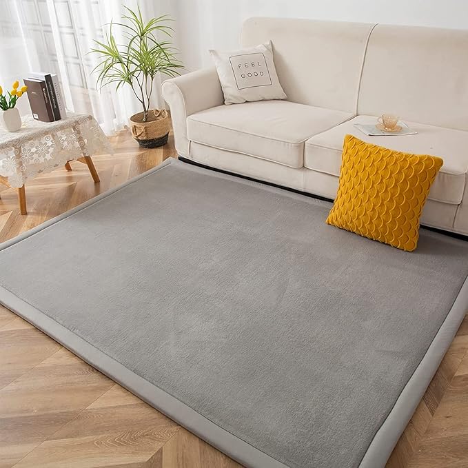MAXYOYO Baby Play Mat, 1.2" Thick Memory Foam Soft Padded Carpet with Non-Slip Backing, 3x5 ft Japanese Tatami Rug Living Room for Kids, Toddler, Children, Nusery(Grey)