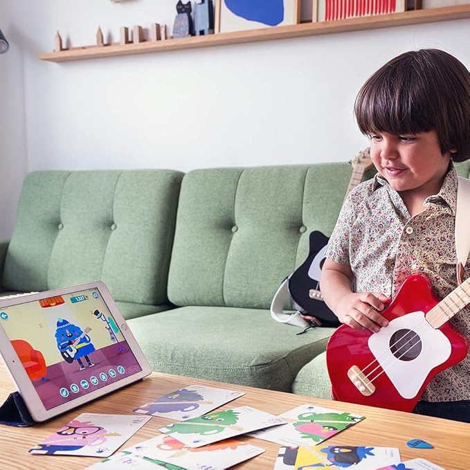 Loog Mini Acoustic kids Guitar for Beginners 3-strings Ages 3+ Learning app and lessons included Black