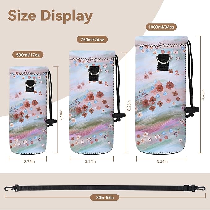 AUPET Water Bottle Sling Bag Carrier Crossbody Sleeve,Insulated Neoprene Bottle Case Holder Pouch Cover 500ML/17oz with Shoulder Strap for Walking Women Men
