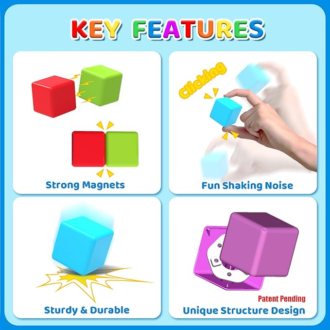 Magnetic Building Blocks, 1.65 inch Large Magnetic Stacking Cubes for Toddlers, Sensory & Montessori Toys for Boys & Girls 1 2 3 Years Old (36 PCS)