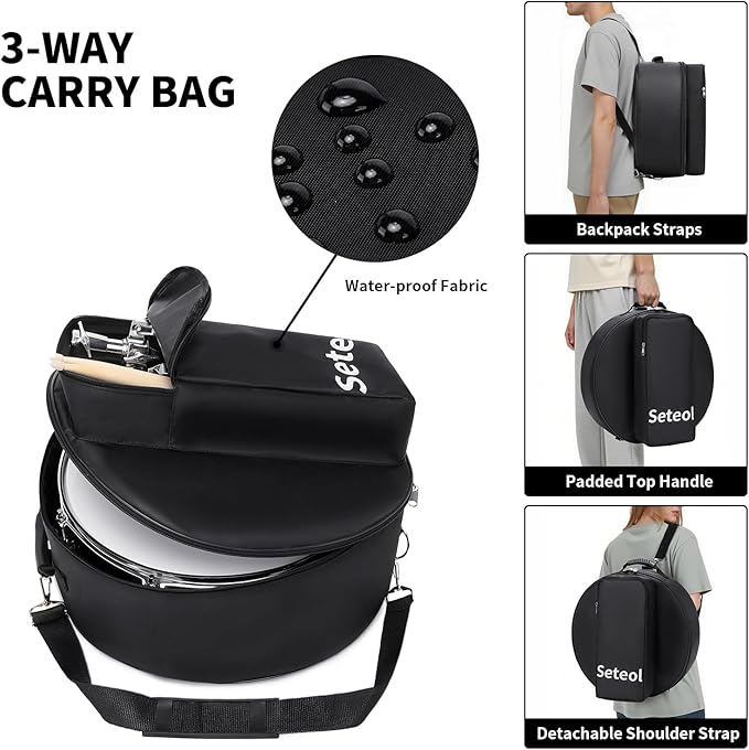 Snare Drum Kit, 14" x 5.5" Marching Snare Drum + Storage Padded Bag + Silent Mute Pad + Pair Of 5A Drumsticks + Drums Key, Portable Drums Hardware Set for Adults Kids Student Beginners (Black)